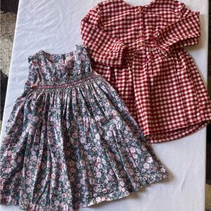 Girls Floral Smocked Cotton Dress in Pink and Red